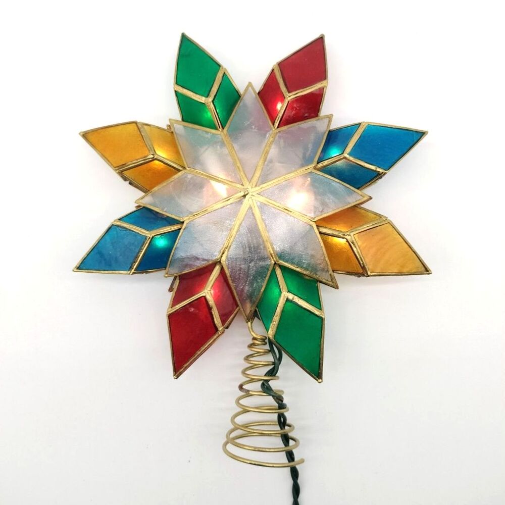 Kurt Adler Multicolor Capiz Star Christmas illuminated Stained Glass Tree Topper